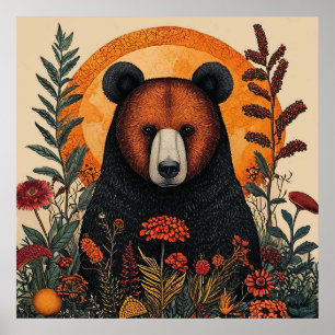 Arte Floral de Pared del Bosque del Oso Decoración
