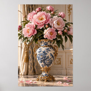 Arte floral de peonía rosa vintage elegante – Botá