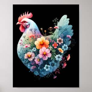 Arte Floral de Pollo Gráfico Mujeres Granja Amor p