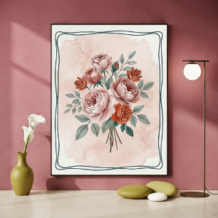 Arte floral de rosas vintage en acuarela con tonos