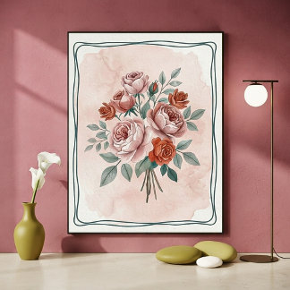 Arte floral de rosas vintage en acuarela con tonos
