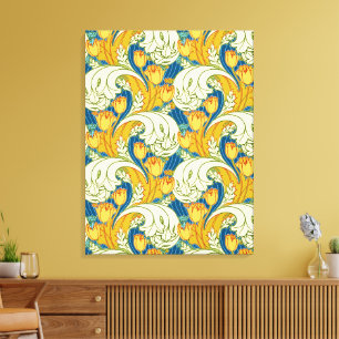 Arte Floral de Tulipán Teal y Dorado Estilo Willia