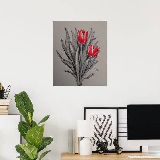 Arte floral de tulipanes rojos (Oficina en casa)