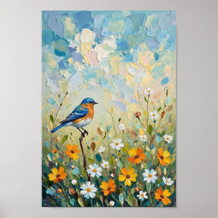 Arte Floral del Prado del Pájaro Azul Vintage