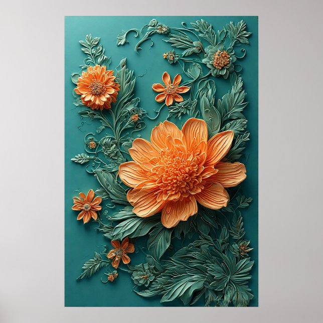 Arte floral elegante con flores naranjas (Frente)