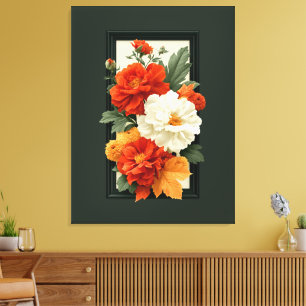 Arte floral elegante de naranja y blanco