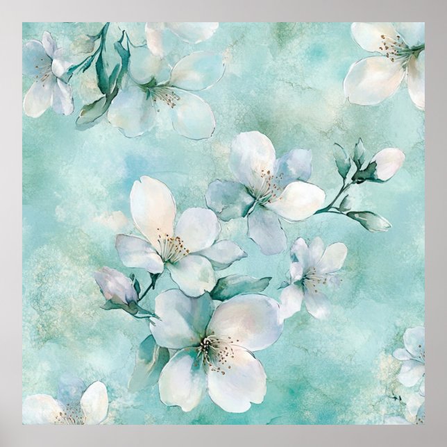 Arte Floral en Lienzo Verde Espuma de Mar (Frente)