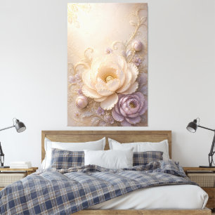 Arte floral en relieve elegante crema lavanda