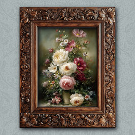 Arte Floral Francés Vintage Rosa y Blanco Peonía