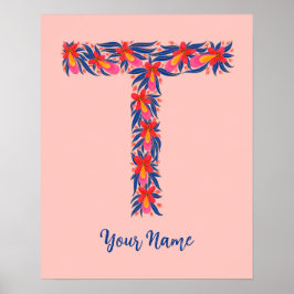 arte floral personalizado de la letra T para pared
