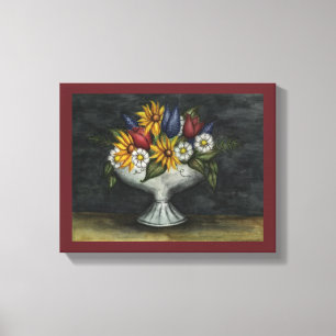 Arte Floral Primitivo en Lienzo