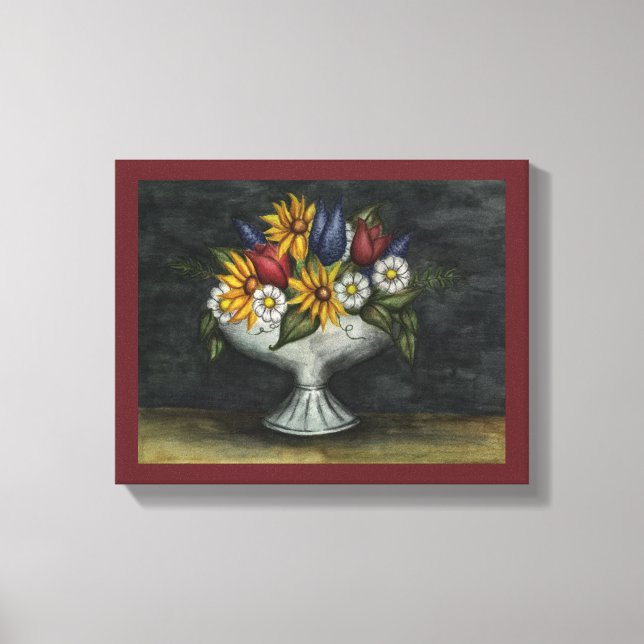 Arte Floral Primitivo en Lienzo (Anverso)