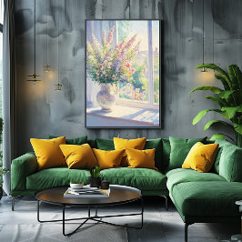 Arte floral puntillista con vista de jardín solead