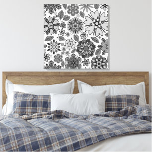 Arte floral retro sin costuras en negro, gris y bl