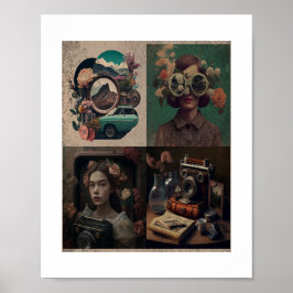 Arte floral retro surrealista. Estética vintage.