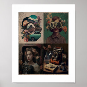 Arte floral retro surrealista. Estética vintage.