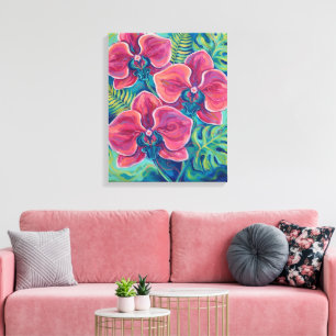 Arte floral tropical de orquídea rosa