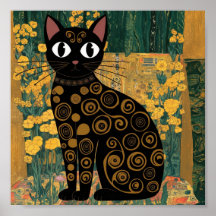 Arte Floral Vintage Alterado de Gato Negro de Gust