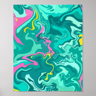 Arte fluido abstracto con verde, rosa y amarillo