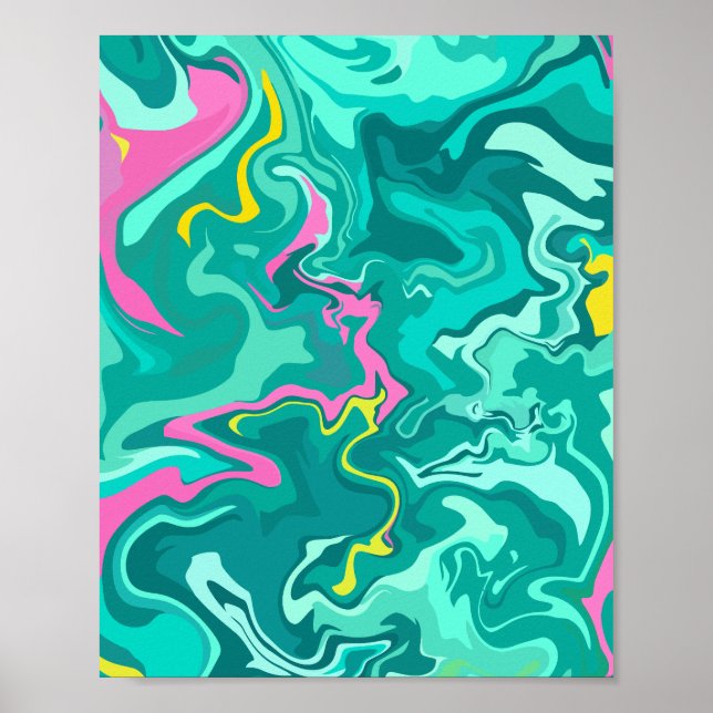 Arte fluido abstracto con verde, rosa y amarillo (Frente)