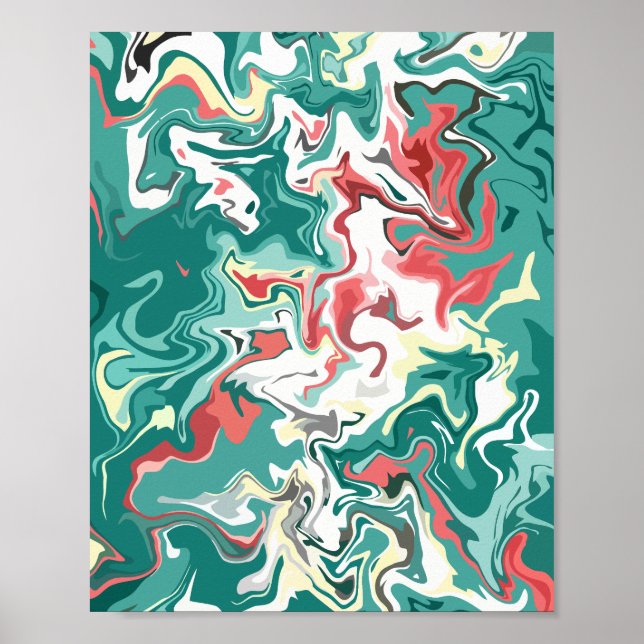 Arte fluido abstracto en verde, blanco y rojo (Frente)