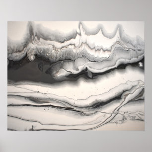 Arte fluido abstracto horizontal gris negro blanco