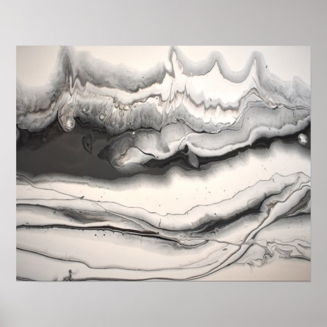 Arte fluido abstracto horizontal gris negro blanco (Frente)