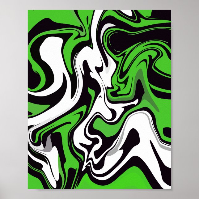 Arte fluido abstracto verde, negro y blanco (Frente)