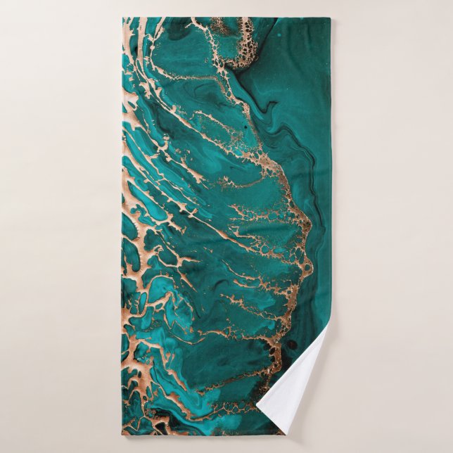 Arte fluido acrílico. Olas verdes oscuras en dióxi (Toalla de baño)