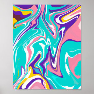 Arte fluido con nadadores rosas, turquesas y amari
