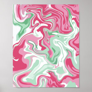 Arte fluido con nadadores rosas, verdes y blancos