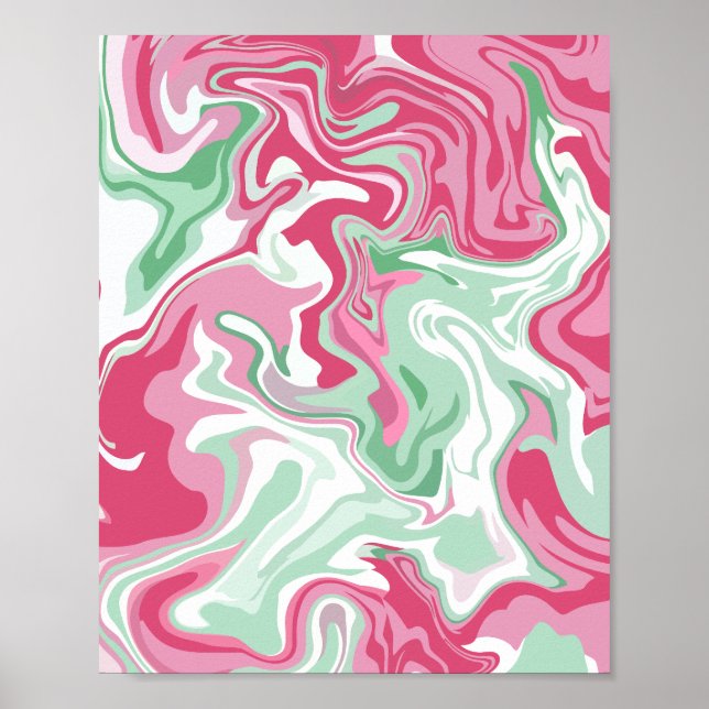 Arte fluido con nadadores rosas, verdes y blancos (Frente)