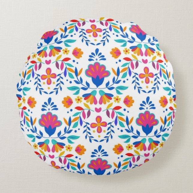 Arte folclórico mexicano patrón floral almohada de (Anverso)