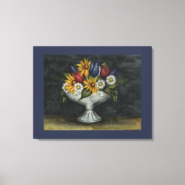 Arte Folclórico Primitivo Azul Arte Floral Imprimi (Anverso)