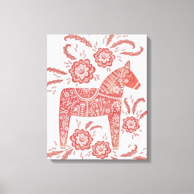 Arte folclórico rojo y blanco de Dala sueco (Anverso)