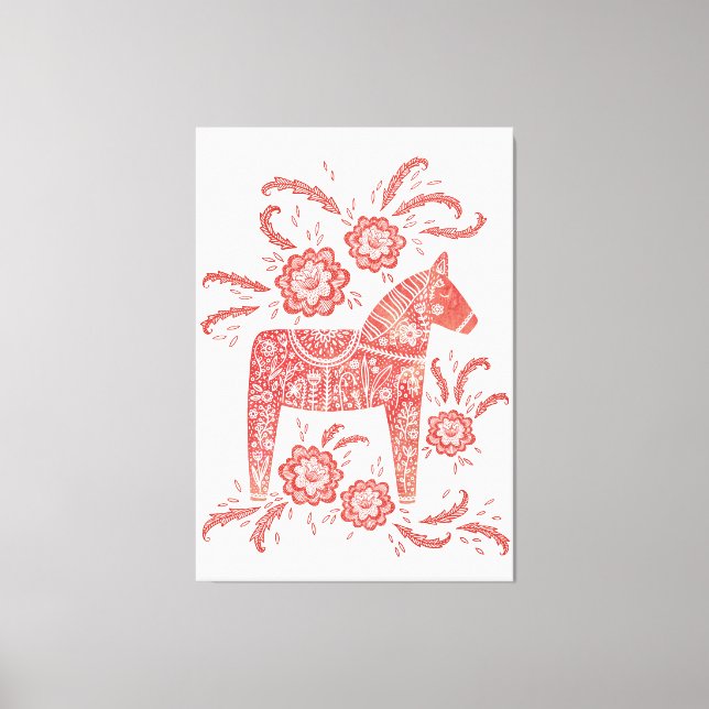 Arte folclórico rojo y blanco de Dala sueco (Anverso)