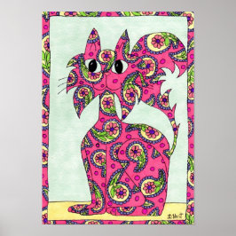 Arte folclórico rosado Paisley Cat