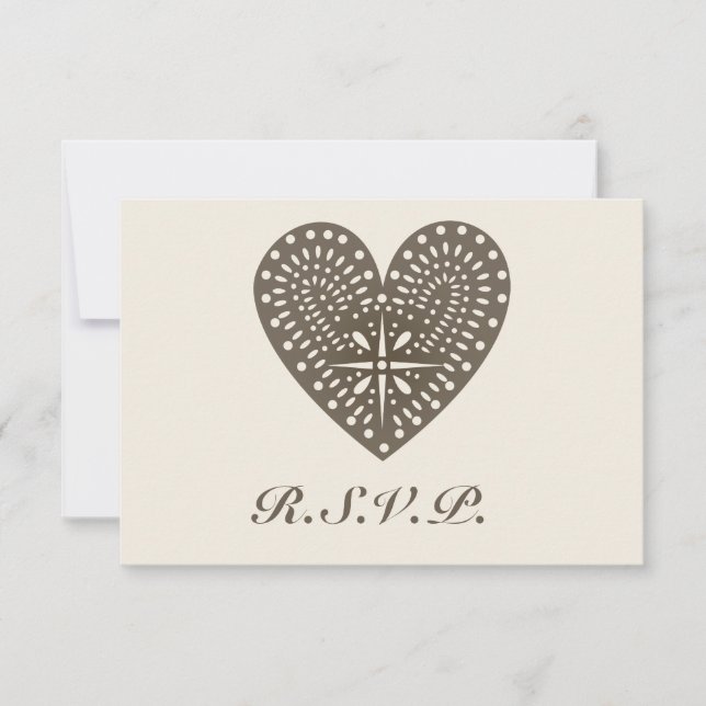 Arte folclórico rústico inspiró boda cardíaca RSVP (Anverso)