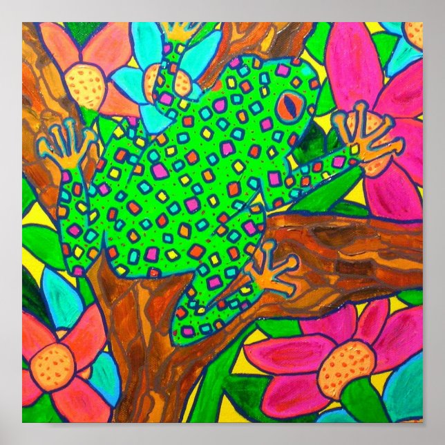 Arte folclórico tropical de rana de árbol exótico (Frente)