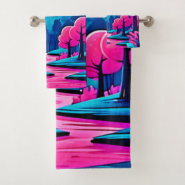 Arte forestal iluminado por luna rosa