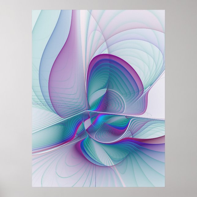 Arte fractal abstracto moderno rosa azul turquesa (Frente)
