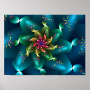 Arte fractal de coral oceánico en azul verdoso y m