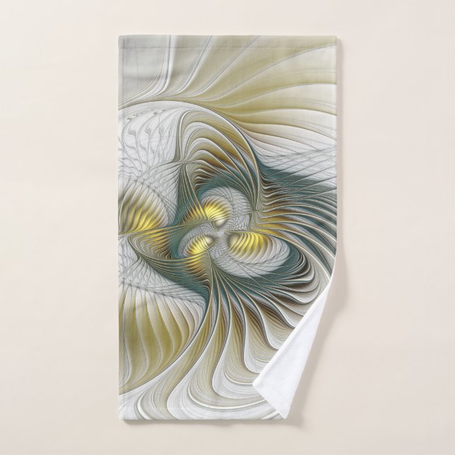 Arte fractal de fantasía Verde azulada de oro nobl (Toalla de mano)