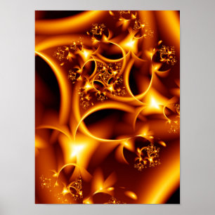 Arte fractal de fuego líquido ámbar y dorado brill