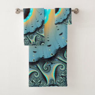 Arte fractal en espiral abstracto azul turquesa na