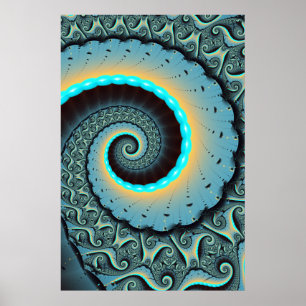 Arte fractal en espiral abstracto azul turquesa na