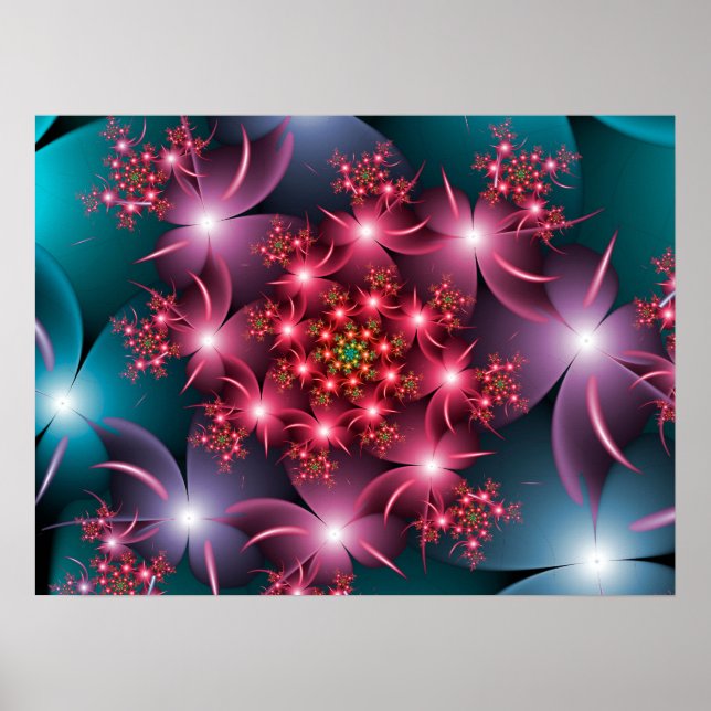 Arte fractal en espiral de flores brillantes (Frente)