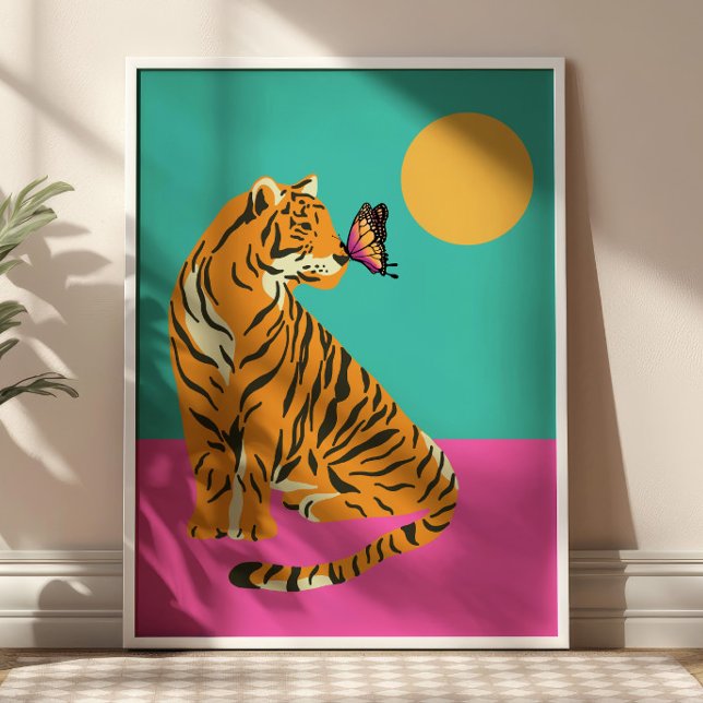 Arte funky colorido de tigre con mariposa (Subido por el creador)