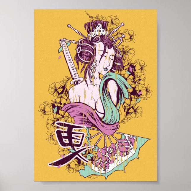 arte geisha de samurai geisha japonés decorativo g (Frente)