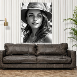 Arte generativo de mujer bohemio en blanco y negro
